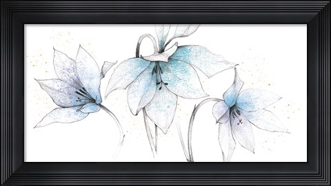 Framed Blue Graphite Floral Trio Print
