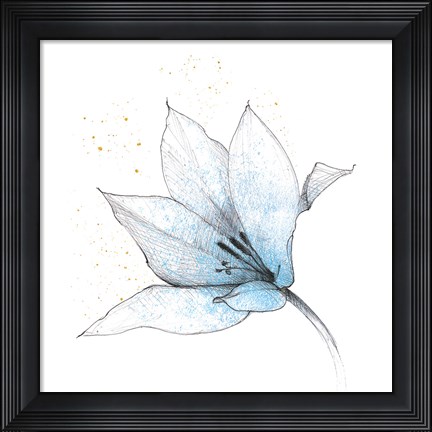 Framed Blue Graphite Flower IX Print