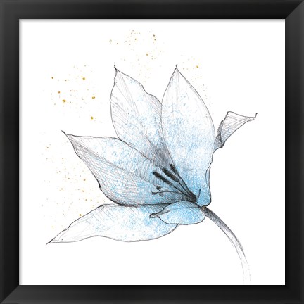 Framed Blue Graphite Flower IX Print