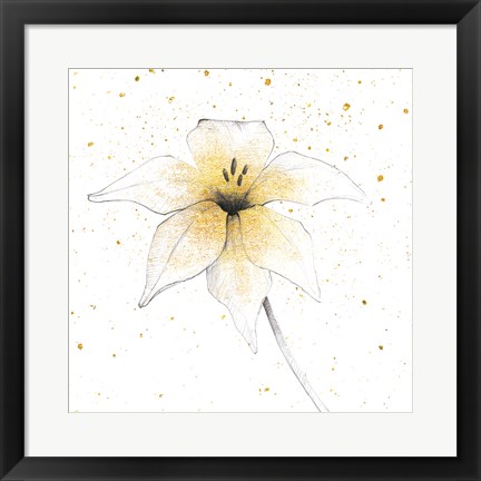 Framed Gilded Graphite Floral V Print