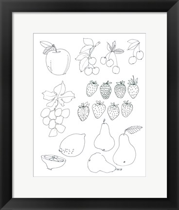 Framed Line Art Fruits Print