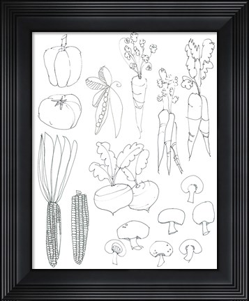Framed Line Art Veggies Print