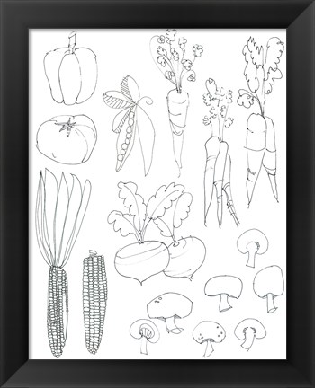 Framed Line Art Veggies Print