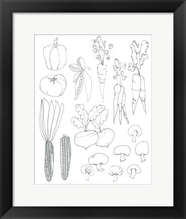 Framed Line Art Veggies Print