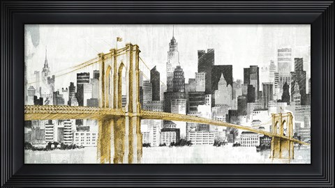 Framed New York Skyline I Yellow Bridge no Words Print
