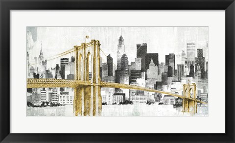 Framed New York Skyline I Yellow Bridge no Words Print