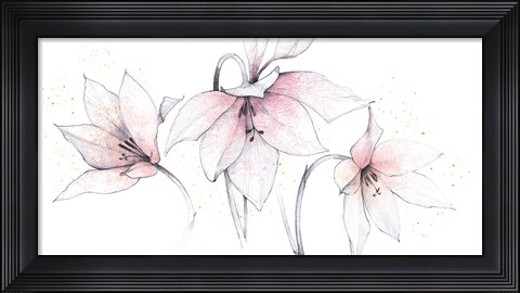 Framed Pink Graphite Floral Trio Print