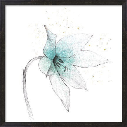 Framed Teal Graphite Flower VIII Print