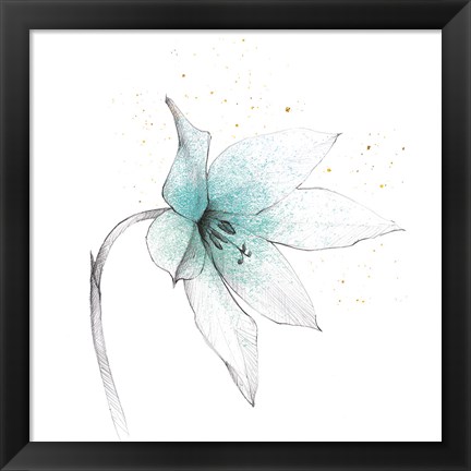 Framed Teal Graphite Flower VIII Print