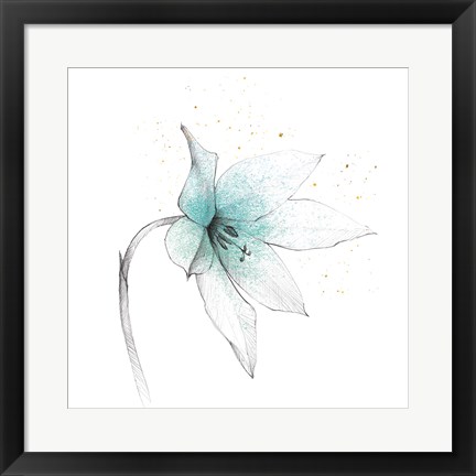 Framed Teal Graphite Flower VIII Print