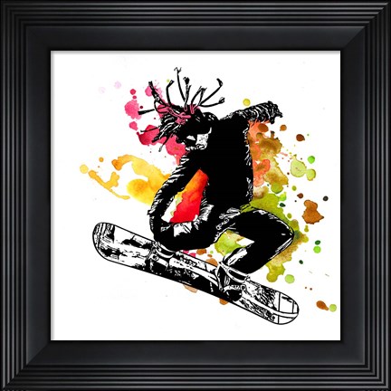 Framed Snowboarder Watercolor Splash Part I Print