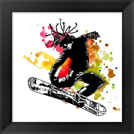Framed Snowboarder Watercolor Splash Part I Print