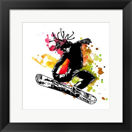 Framed Snowboarder Watercolor Splash Part I Print