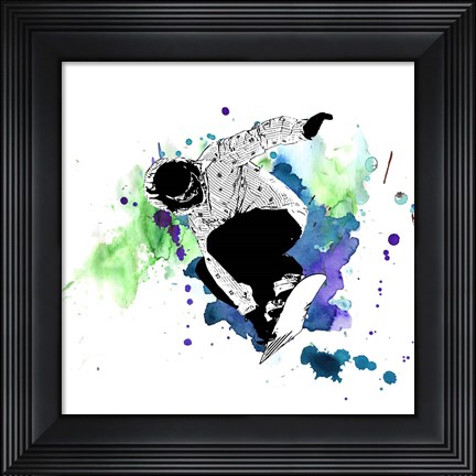 Framed Snowboarder Watercolor Splash Part II Print