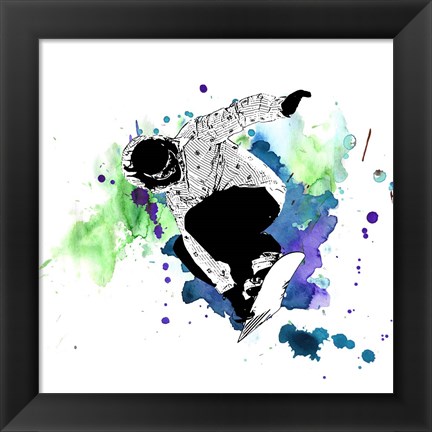 Framed Snowboarder Watercolor Splash Part II Print