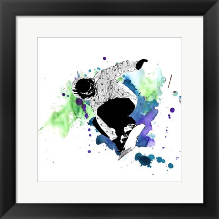 Framed Snowboarder Watercolor Splash Part II Print