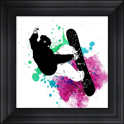 Framed Snowboarder Watercolor Splash Part III Print