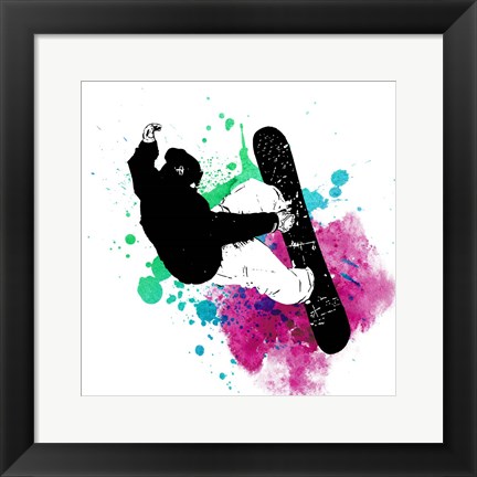 Framed Snowboarder Watercolor Splash Part III Print