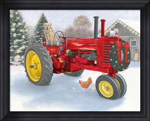 Framed Christmas in the Heartland III Red Tractor Print