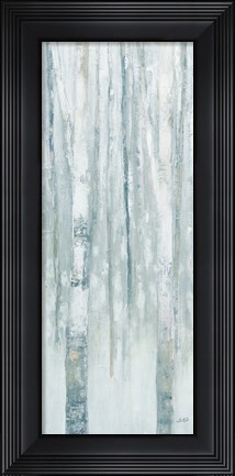 Framed Birches in Winter Blue Gray Panel I Print
