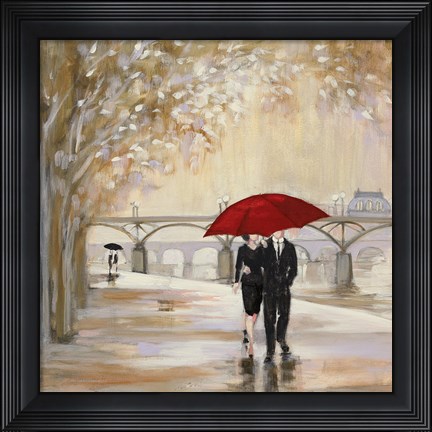 Framed Romantic Paris III Red Umbrella Print