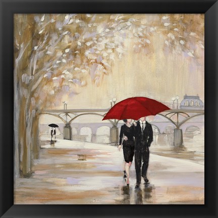 Framed Romantic Paris III Red Umbrella Print