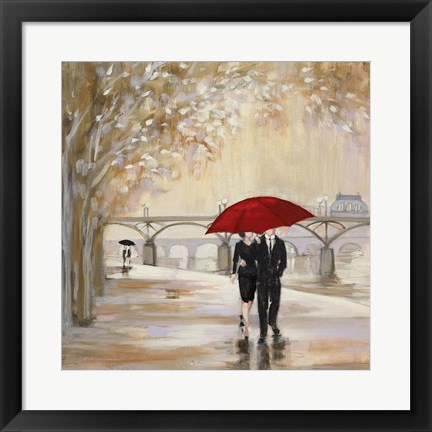 Framed Romantic Paris III Red Umbrella Print