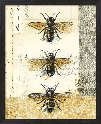Framed Golden Bees n Butterflies No 1 Print