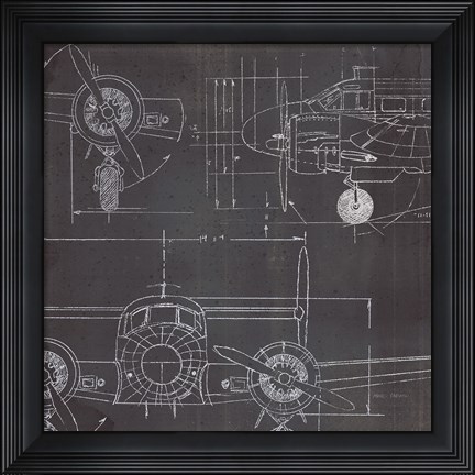 Framed Plane Blueprint III No Words Post Print