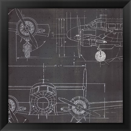 Framed Plane Blueprint III No Words Post Print