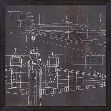 Framed Plane Blueprint II No Words Post Print