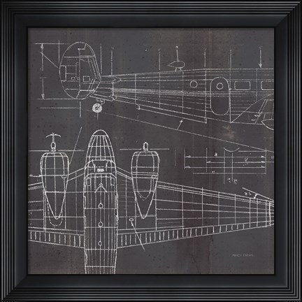 Framed Plane Blueprint II No Words Post Print