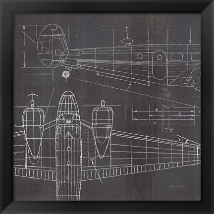 Framed Plane Blueprint II No Words Post Print