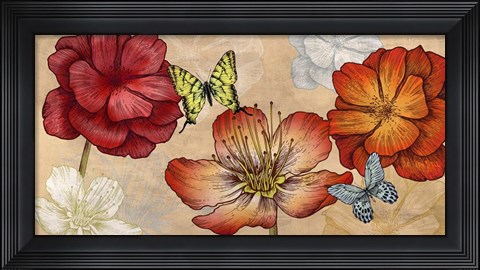 Framed Flowers and Butterflies (Neutral) Print