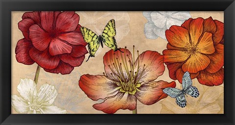 Framed Flowers and Butterflies (Neutral) Print