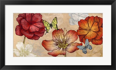 Framed Flowers and Butterflies (Neutral) Print