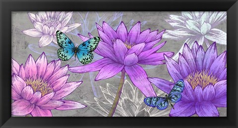 Framed Nympheas and Butterflies (Ash) Print