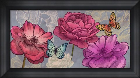 Framed Roses and Butterflies (Ash) Print