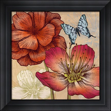 Framed Flowers and Butterflies (detail) Print