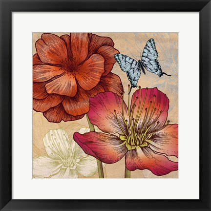 Framed Flowers and Butterflies (detail) Print