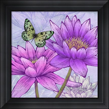 Framed Nympheas and Butterflies (detail) Print