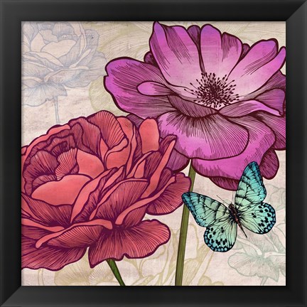 Framed Roses and Butterflies (detail) Print