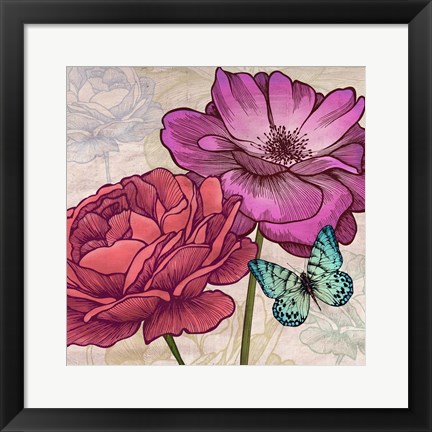 Framed Roses and Butterflies (detail) Print