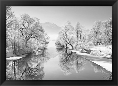 Framed Winter landscape at Loisach, Germany (BW) Print