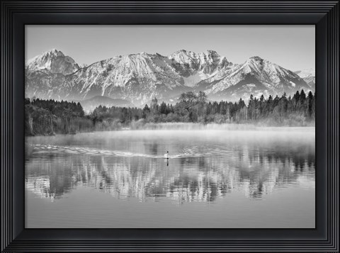 Framed Allgaeu Alps and Hopfensee lake, Bavaria, Germany (BW) Print