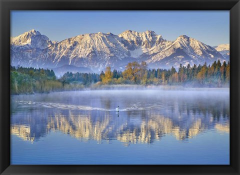 Framed Allgaeu Alps and Hopfensee lake, Bavaria, Germany Print