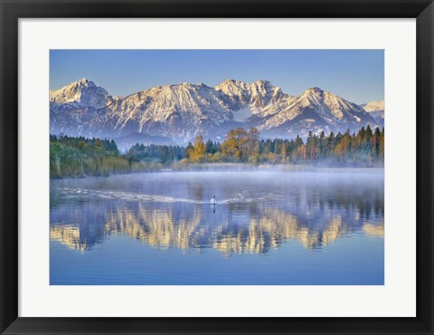 Framed Allgaeu Alps and Hopfensee lake, Bavaria, Germany Print