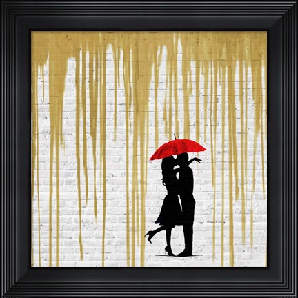 Framed Romance in the Rain (Gold, detail) Print