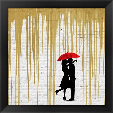 Framed Romance in the Rain (Gold, detail) Print