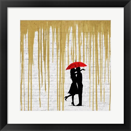 Framed Romance in the Rain (Gold, detail) Print